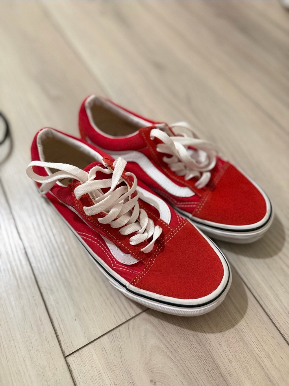 Vans Red and White Low-Top Skate Shoes
